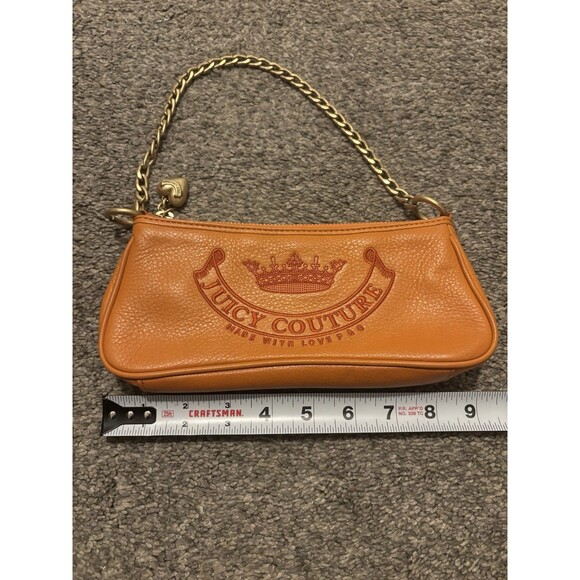 Vintage Juicy Couture Baguette Shoulder Bag Orange Leather Chain Y2K - Picture 7 of 8